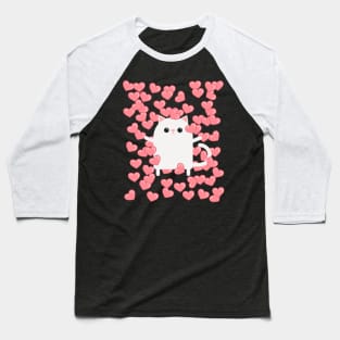 Cute Minimalist Cat Balloons Of Hearts Valentine's Day Baseball T-Shirt